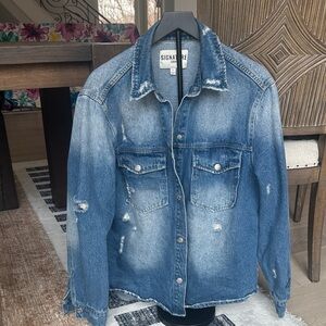 Signature Faded Blue Distressed Denim Shacket